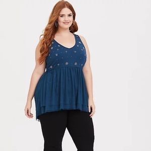 TORRID Blue Mesh Embellished Babydoll
